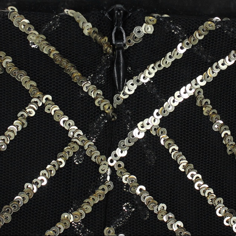 Black & Gold Sparking Sequin Cocktail Club Dress - Picture 7 of 8